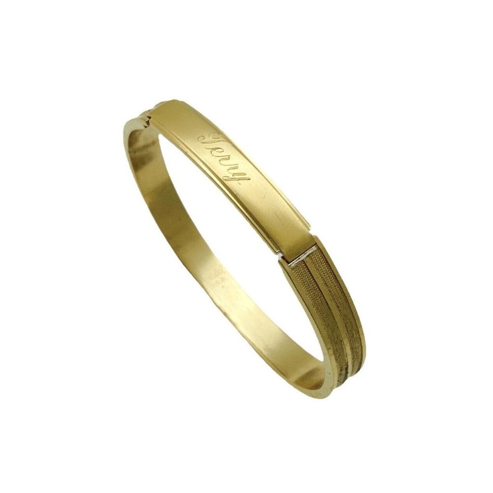 1970s Speidel ID Bangle Bracelet Gold Plated JERRY Engraved Classic Vintage Gift